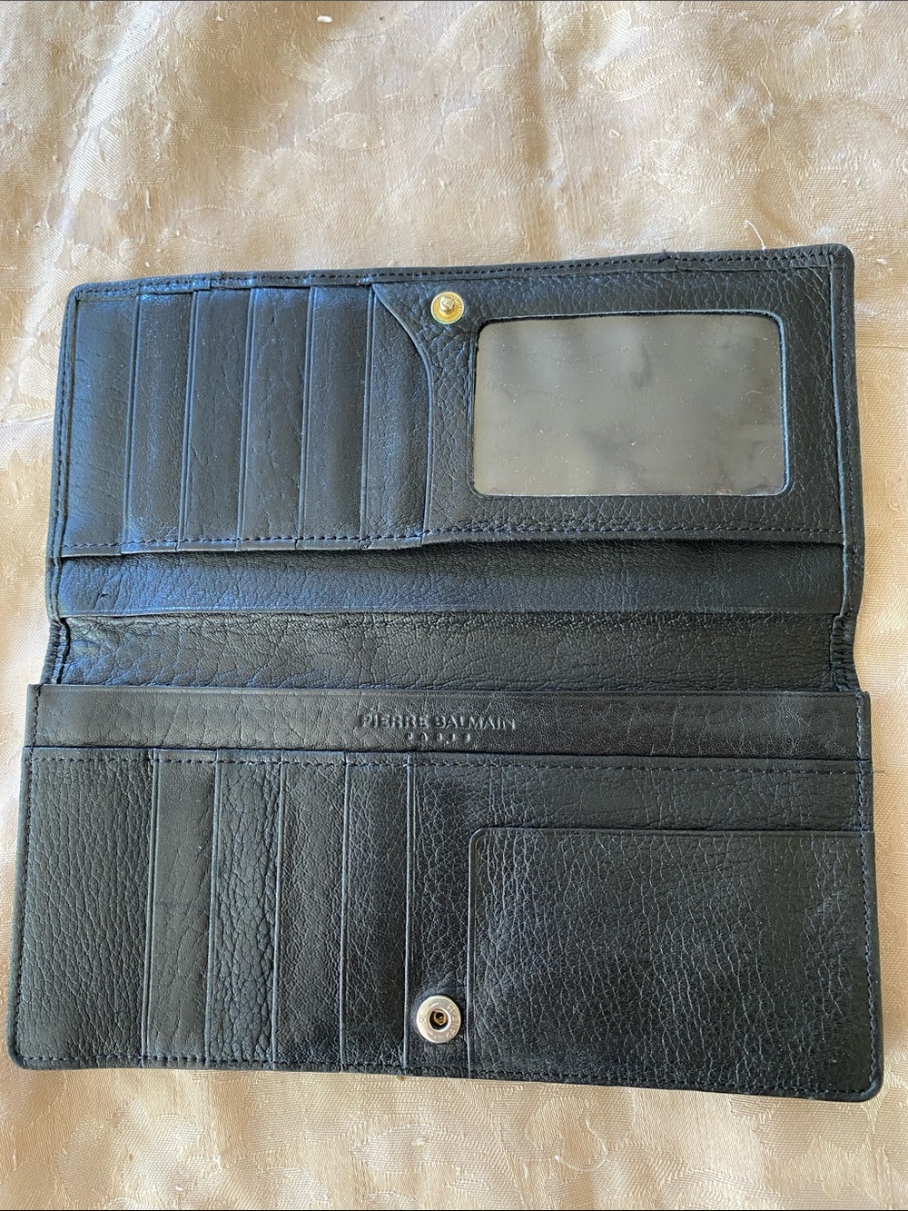 Pierre Balmain Black Leather Men's Long Bifold Card Wallet with ID Window